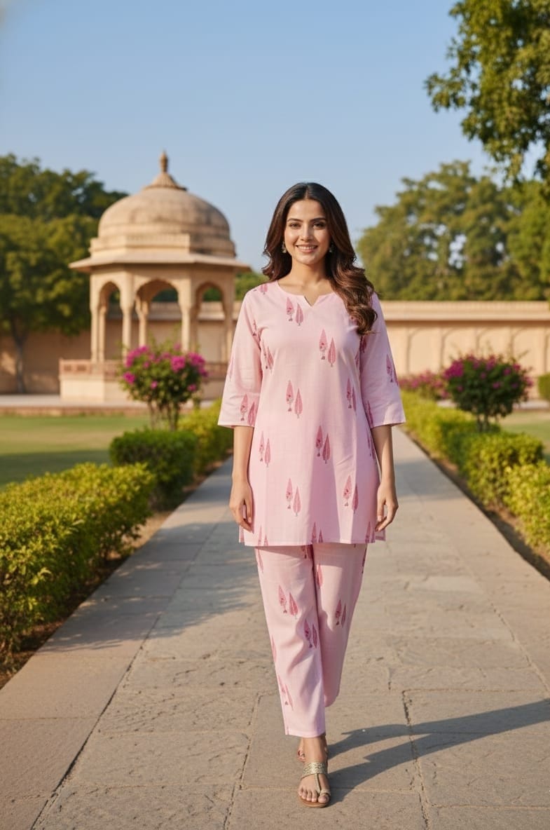 Pink Printed Kurta Set