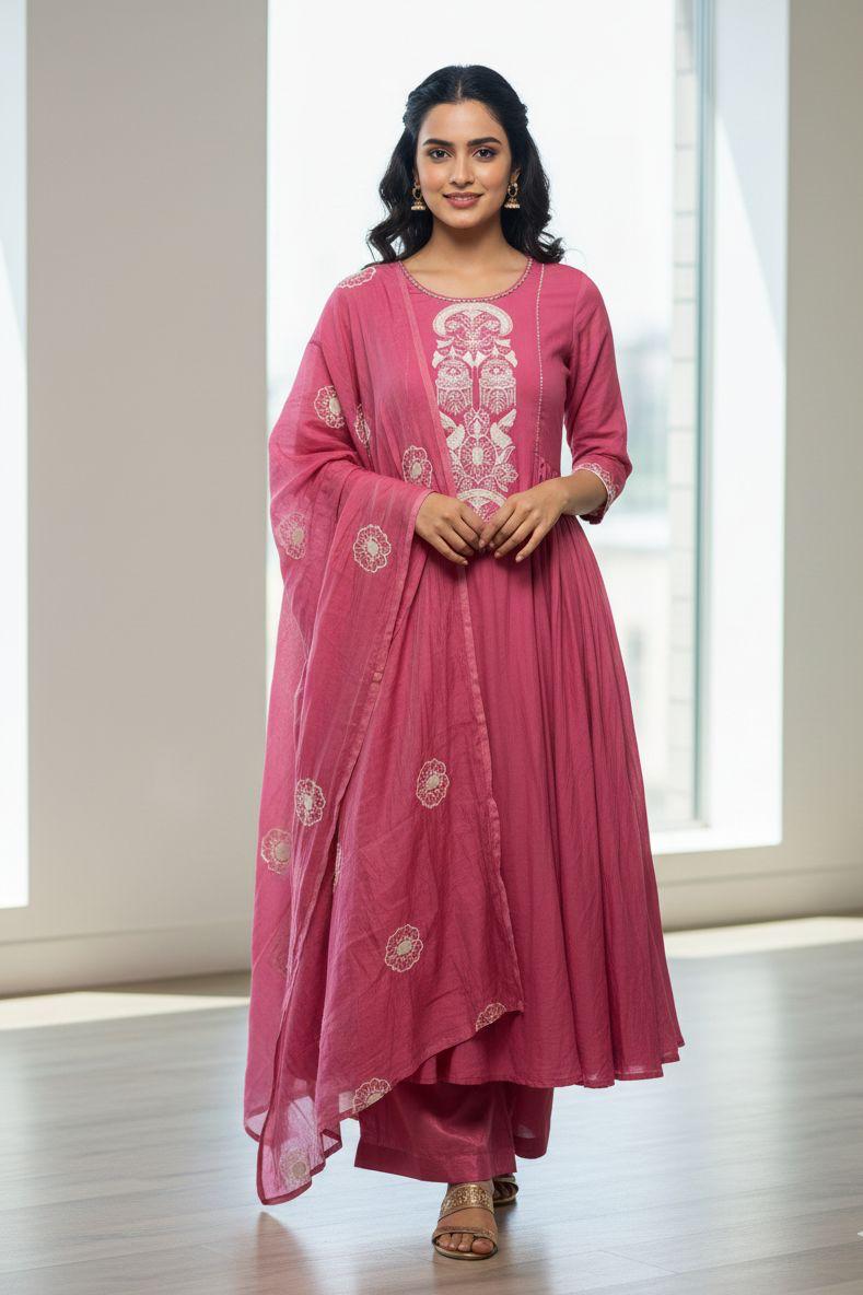 Pink Embroidered Kurti Set