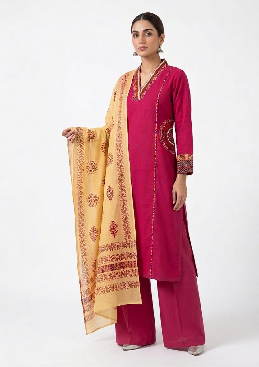 Embroidered Pink Kurta Set