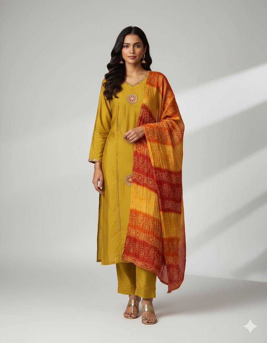 Mustard Yellow Cotton Kurta Set