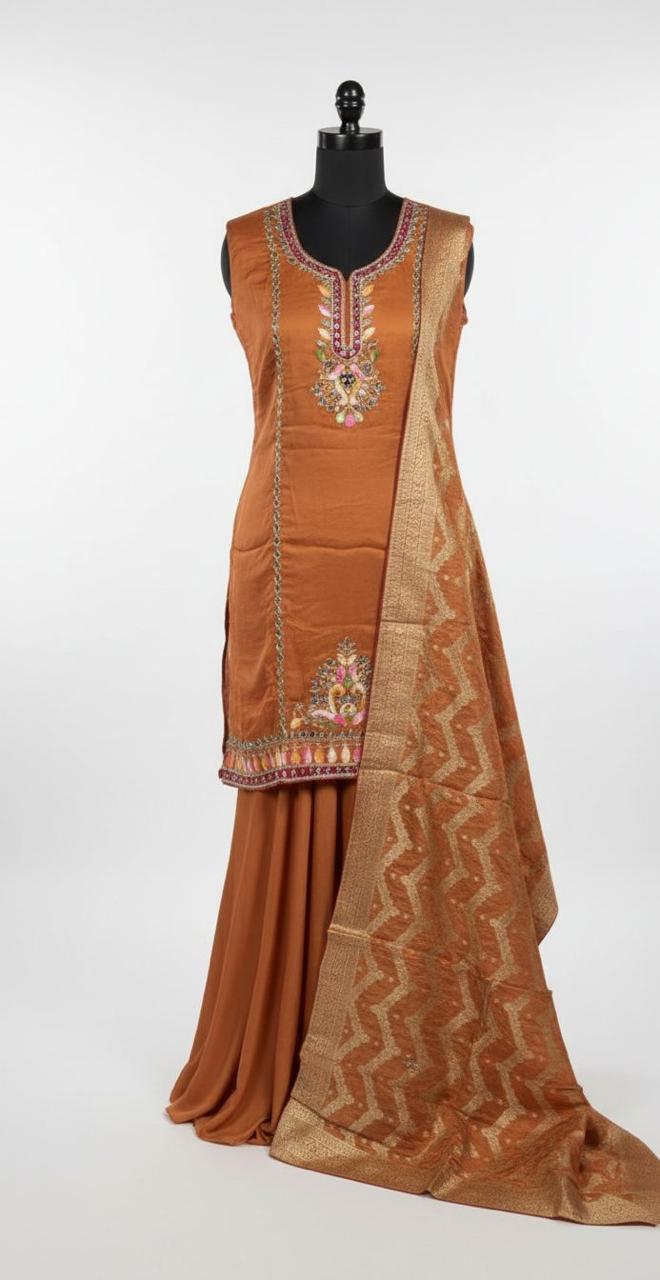 Brown Embroidered Salwar Suit