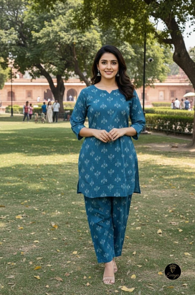 Blue Printed Cotton Co-ord Set