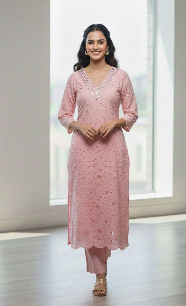 Pink Embroidered Kurta Set
