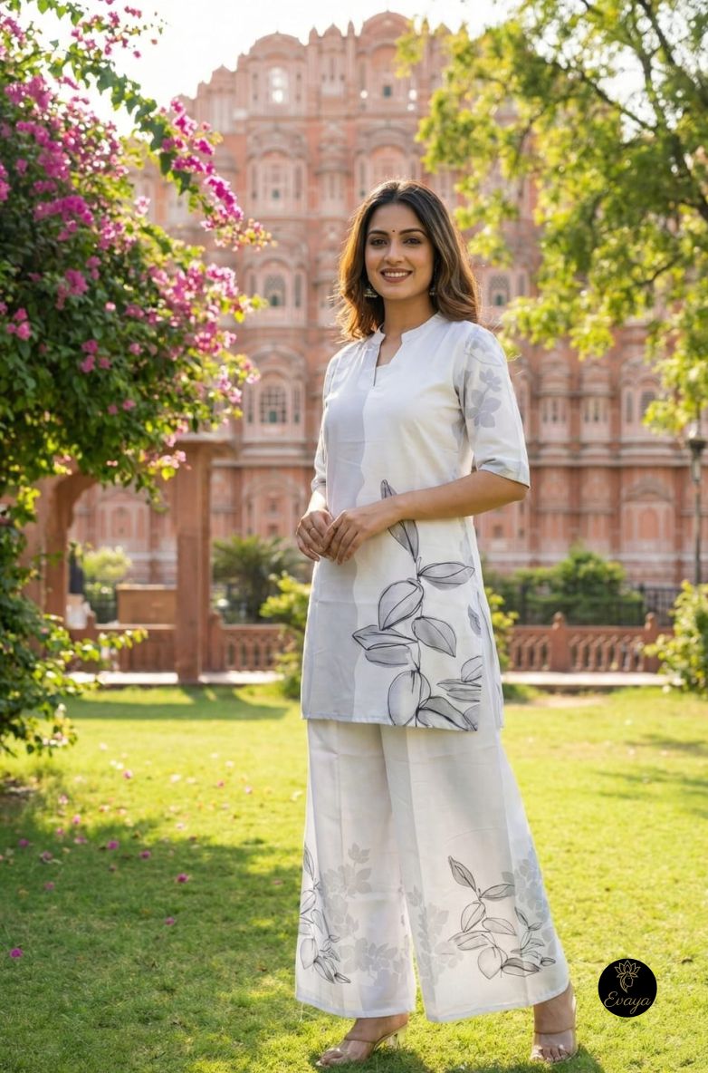White Floral  Linen Co-ord Set