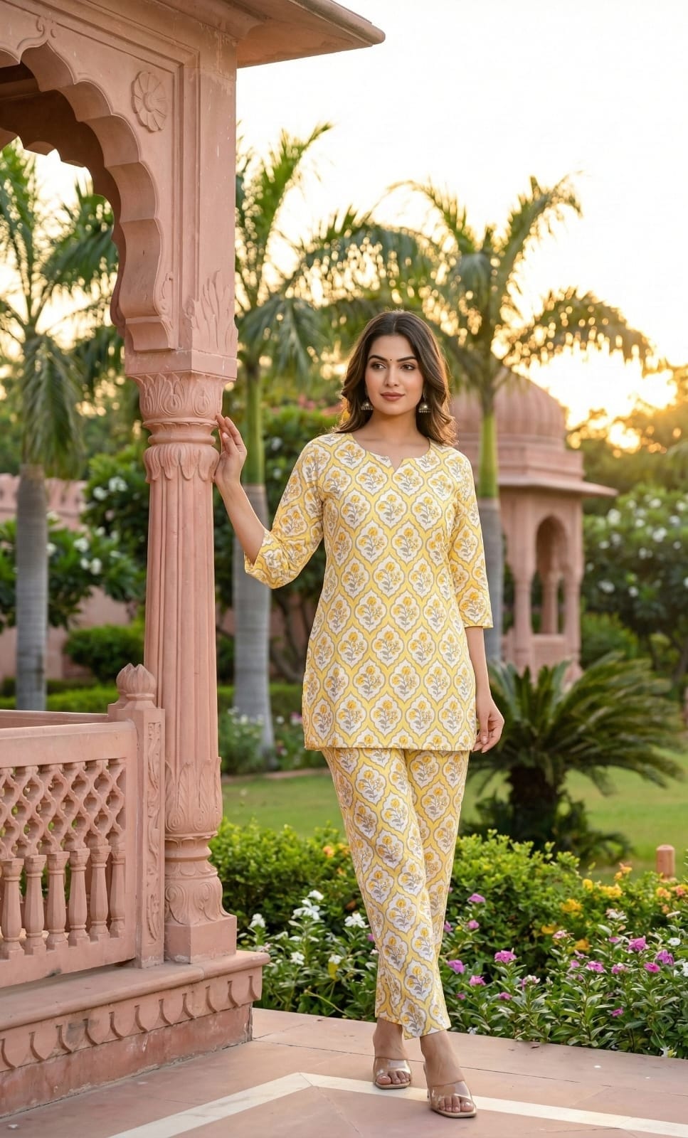 Yellow Printed Cotton Kurta Set