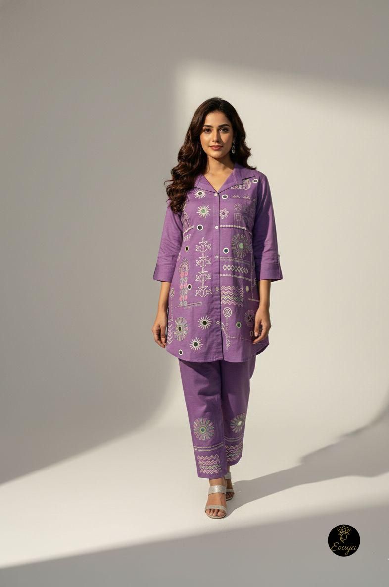 Purple Embroidery Mirror work co-ord Set