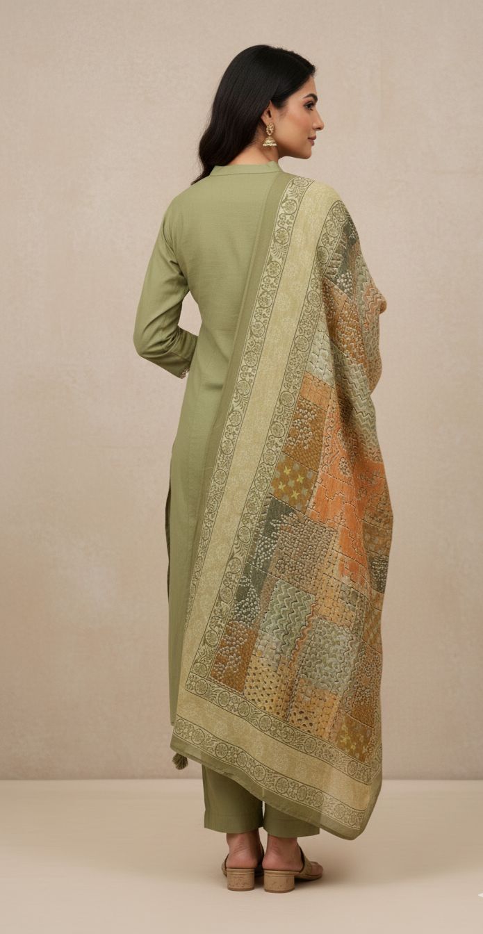 Olive Green Cotton Kurta Set