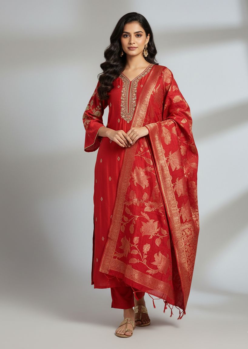 Elegant Red Embroidered Kurta Set