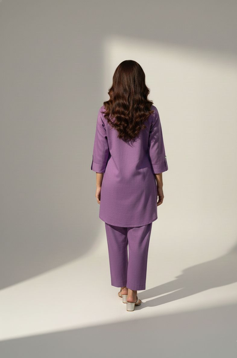 Purple Printed Cotton Kurta Set