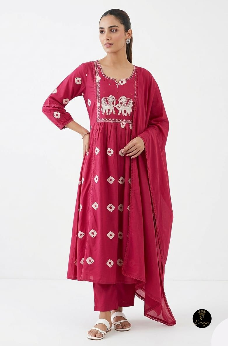 Embroidered Maroon Kurta Set