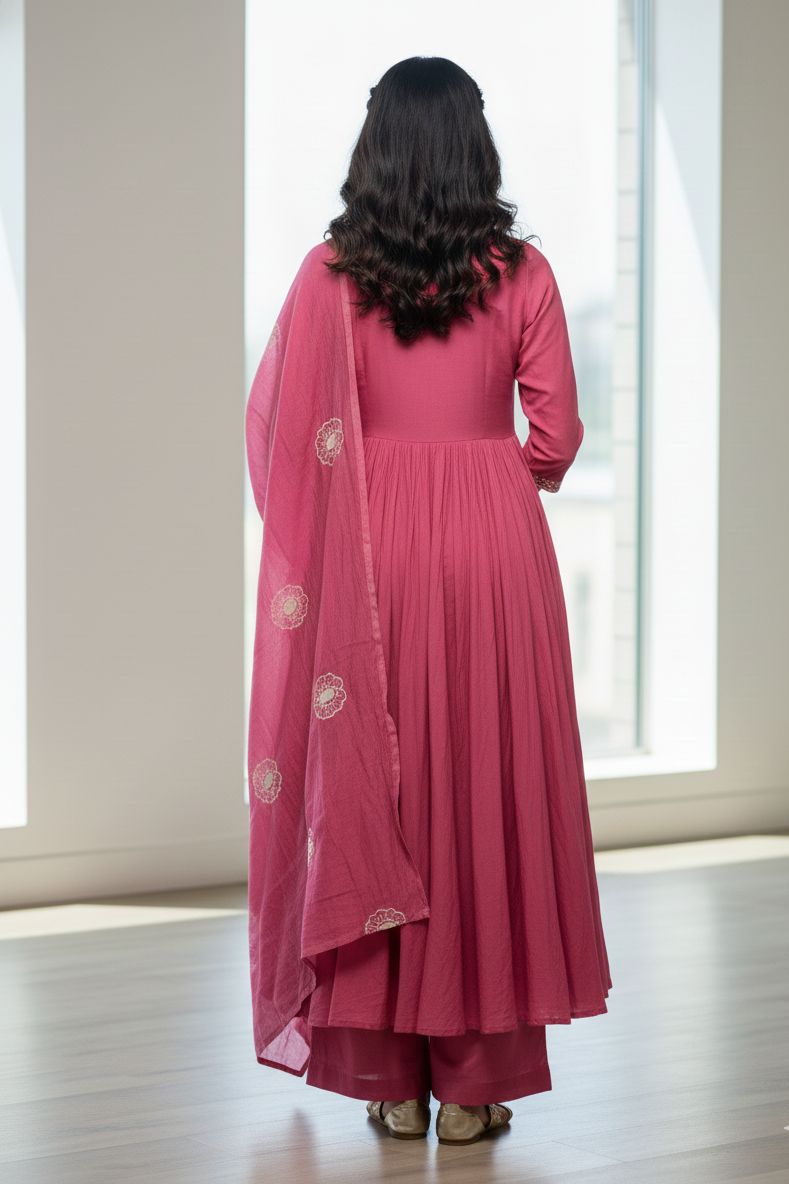 Embroidered Pink Anarkali Suit