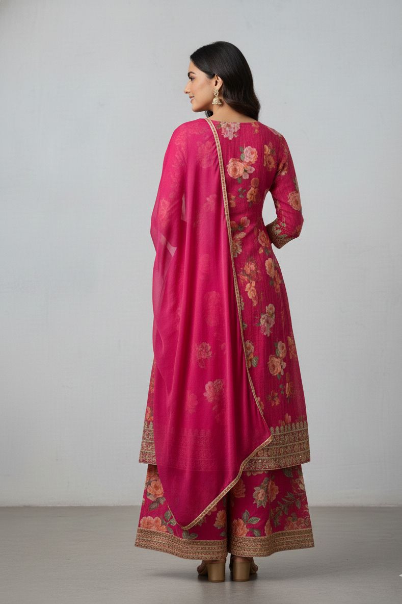 Elegant Pink Floral Kurta Set