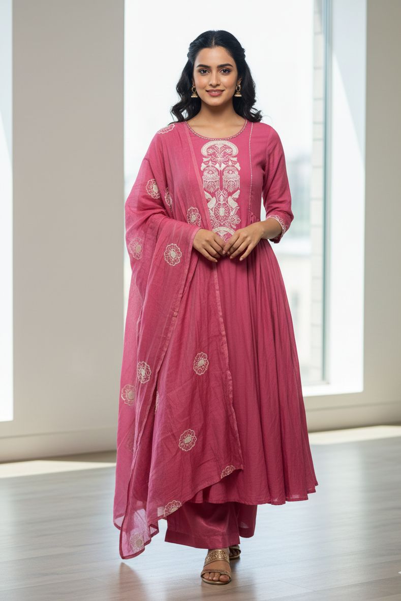 Embroidered Pink Anarkali Suit