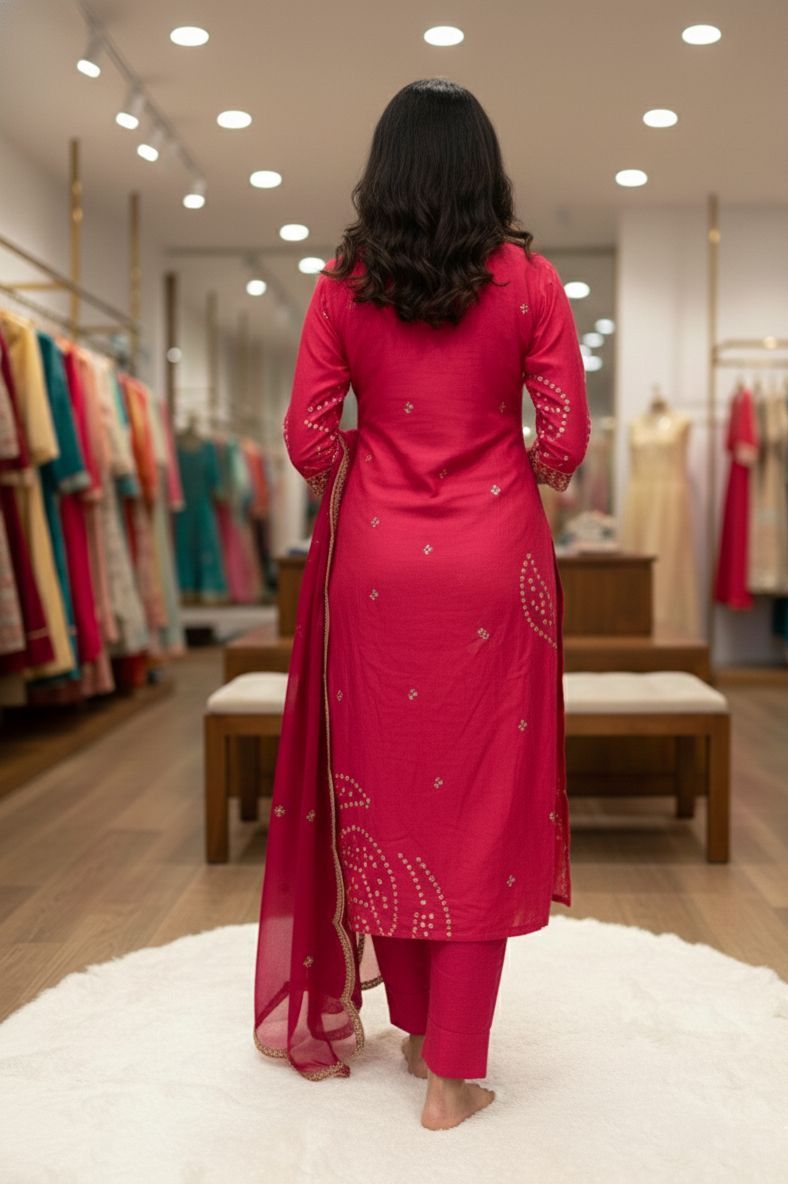 Embroidered Pink Suit Set