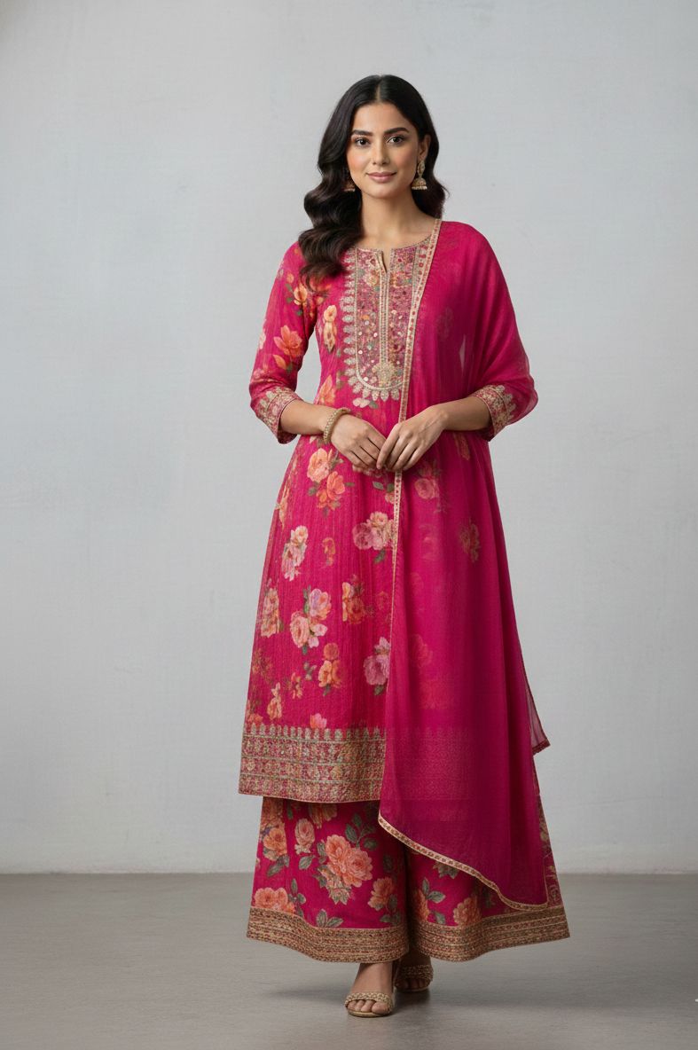Elegant Pink Floral Kurta Set