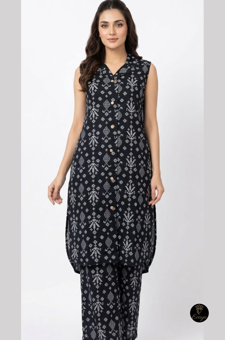 Black Printed Cotton Co-ord Set
