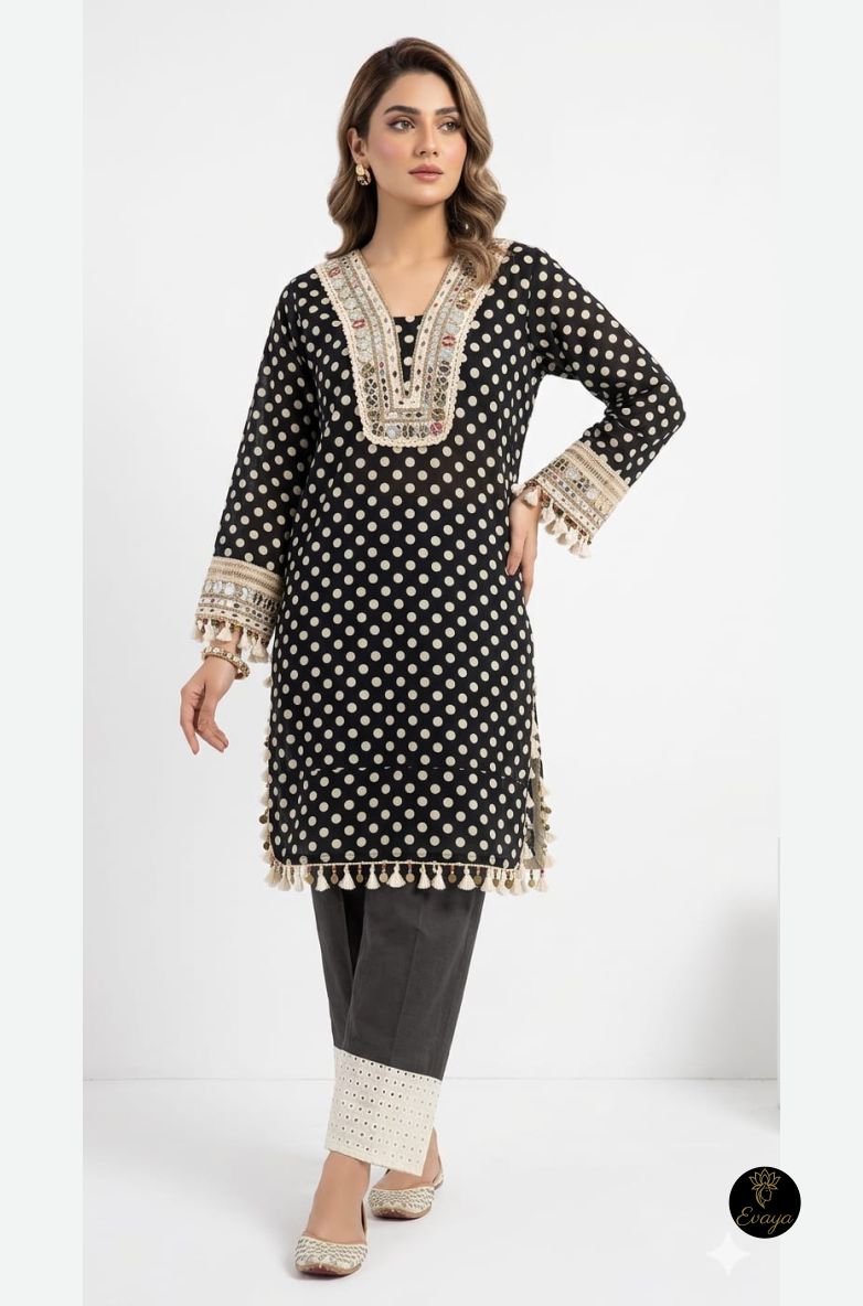 Polka Dot Embroidered Cotton Co-ord Set