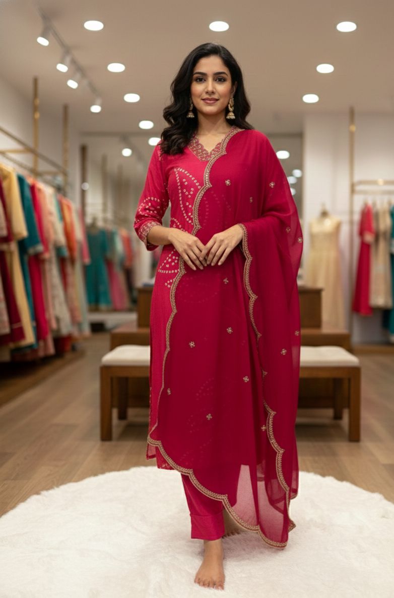 Embroidered Pink Suit Set