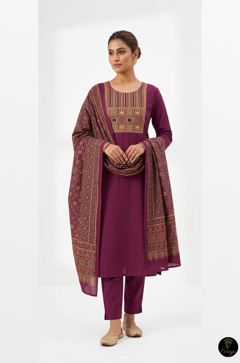 Embroidered Cotton Kurta Set