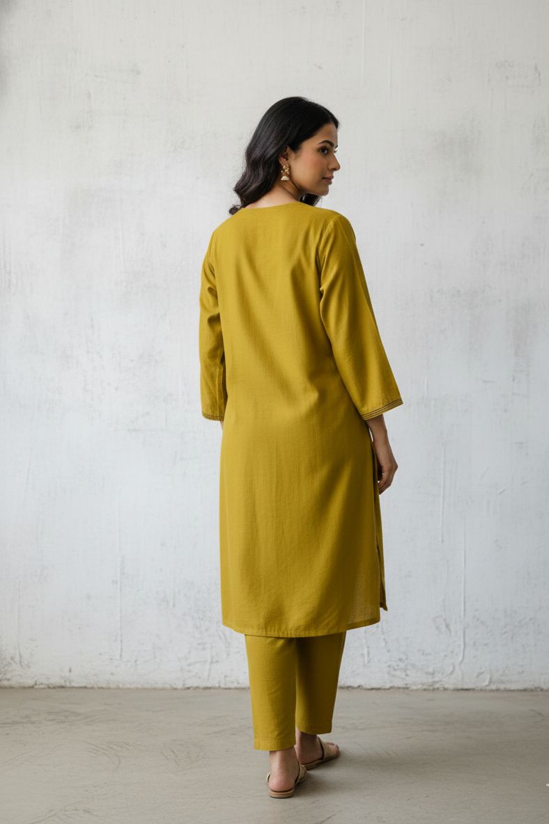 Mustard Floral Printed Kurta Set