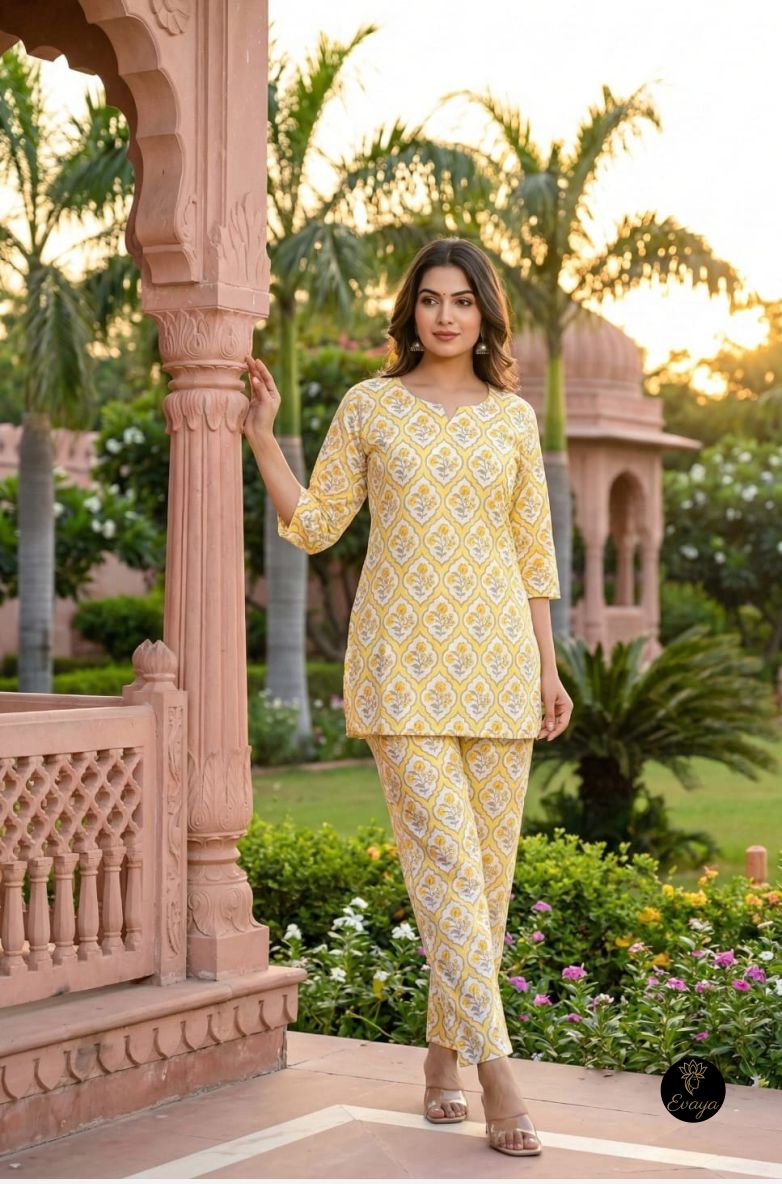 Yellow Printed Cotton Co-ord Set