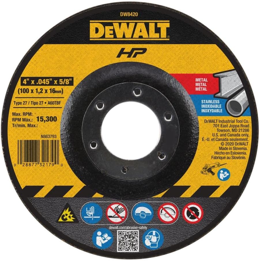 DeWalt DW8420 4" x .045" x 5/8" Thin Cutting Wheel Type 27 Depressed Center Wheel