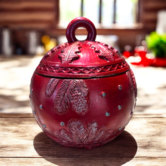 10pc Lot Christmas Red Pines Candle Vessel (lid included) -8oz