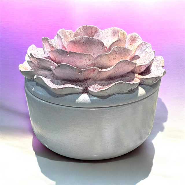 6pc Lot Peony White Candle Vessel (lid included) -9oz