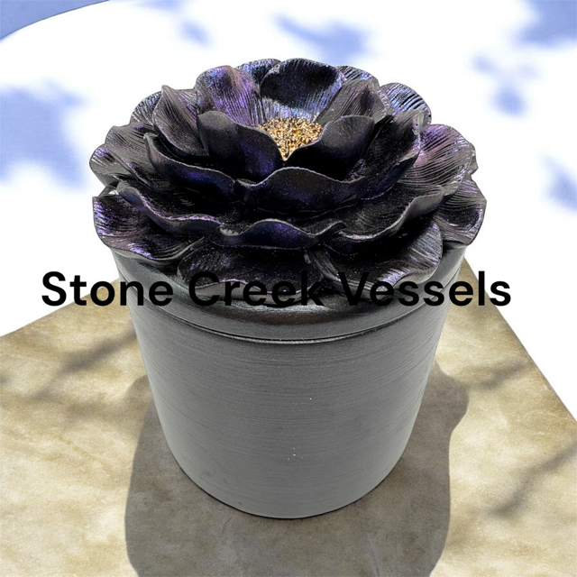 6pc Lot Obsidian Petal Candle Vessel (lid included) -16oz