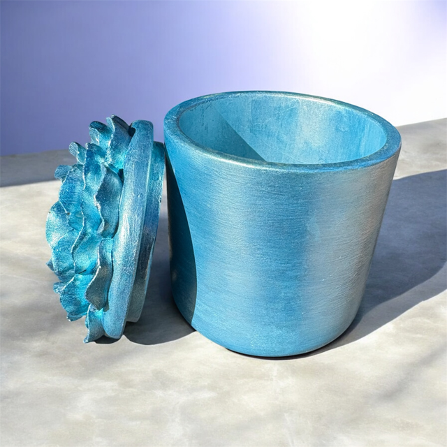 10pc Lot "Blue Bloom" Candle Vessels (lid included) - 6oz