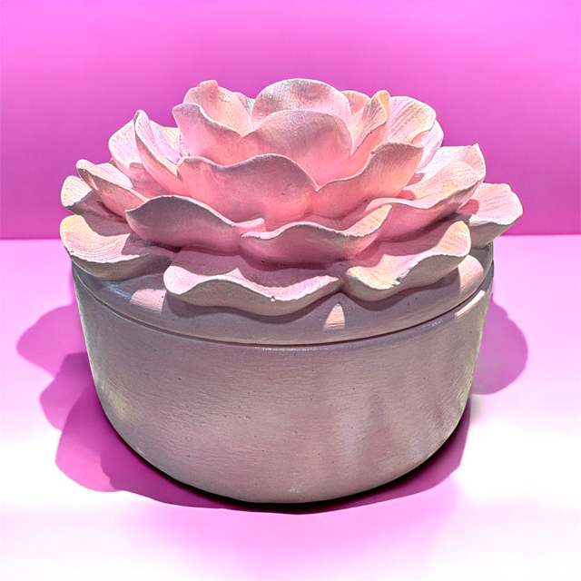 6pc Lot Pink Peony Flower Candle Vessel (lid included) -9oz