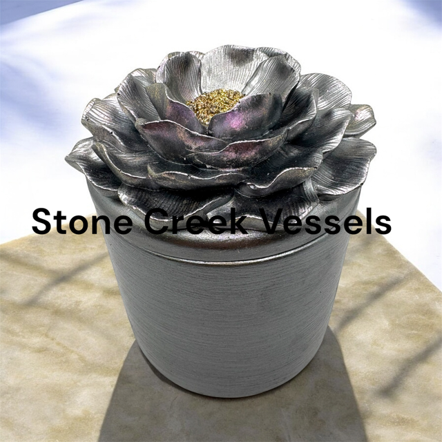6pc Lot Silver Blooms Candle Vessel (lid included) -16oz