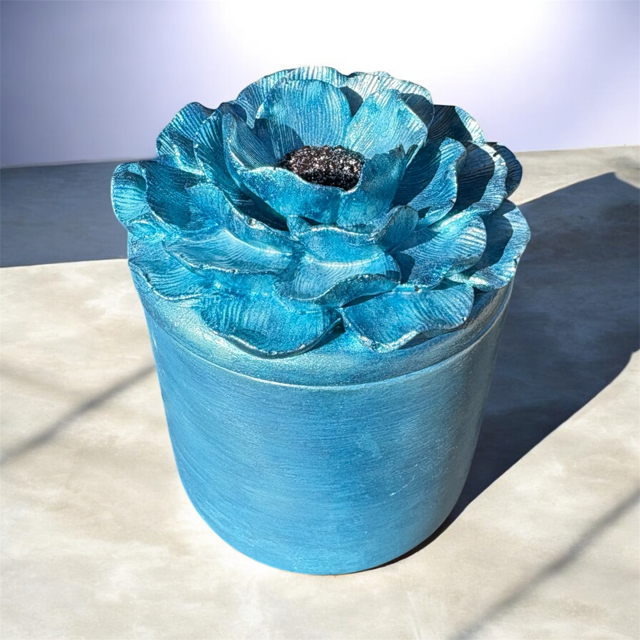 10pc Lot "Blue Bloom" Candle Vessels (lid included) - 6oz