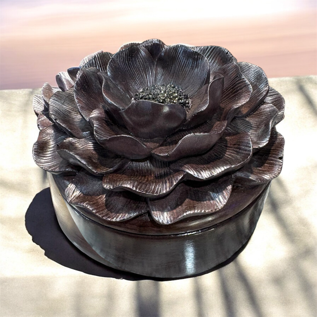 6pc Lot Chocolate Peony Flower Candle Vessel (lid included) -9oz