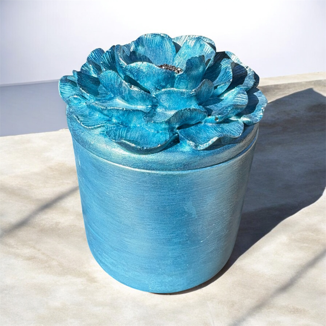 10pc Lot "Blue Bloom" Candle Vessels (lid included) - 6oz