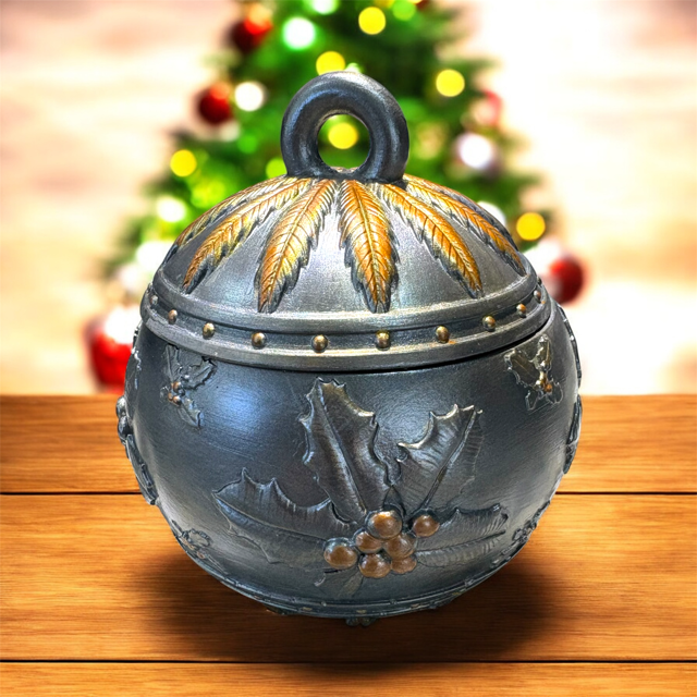 10pc Lot Christmas Silver Holly Candle Vessel (lid included) -8oz