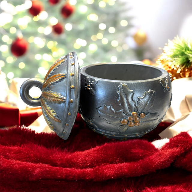 10pc Lot Christmas Silver Holly Candle Vessel (lid included) -8oz