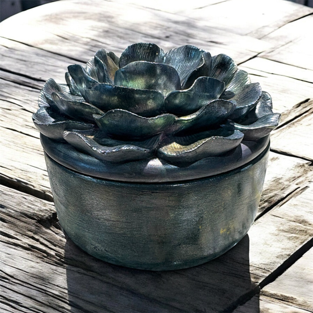 6pc Lot Midnight Garden Peony Flower Candle Vessel (lid included) -9oz