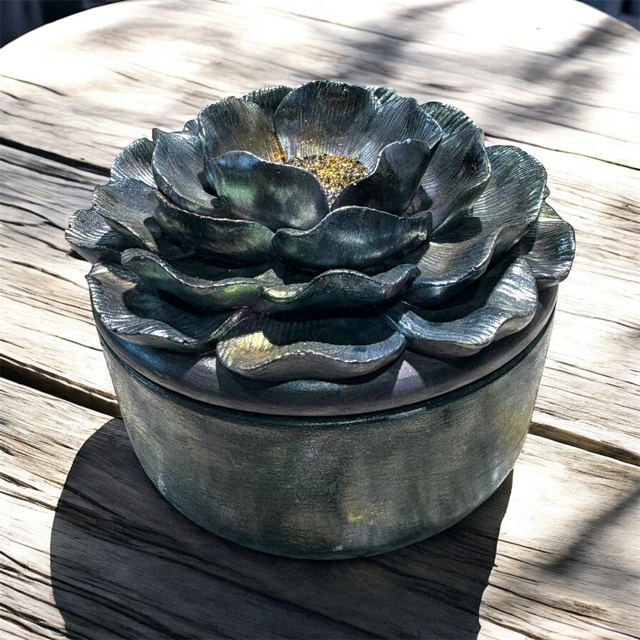 6pc Lot Midnight Garden Peony Flower Candle Vessel (lid included) -9oz