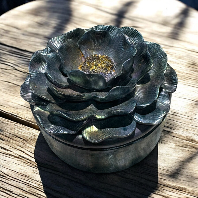 6pc Lot Midnight Garden Peony Flower Candle Vessel (lid included) -9oz