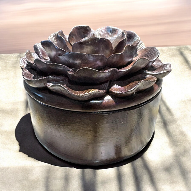 6pc Lot Chocolate Peony Flower Candle Vessel (lid included) -9oz