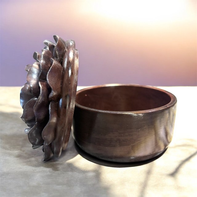 6pc Lot Chocolate Peony Flower Candle Vessel (lid included) -9oz