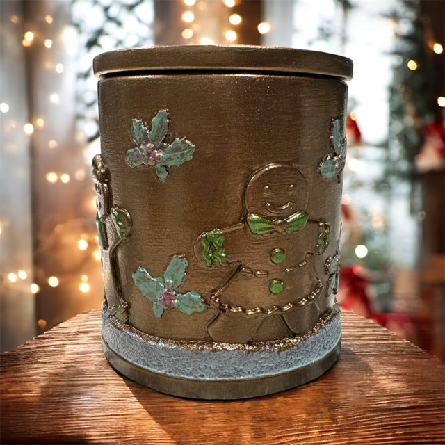 10pc Lot Gingerbread Snowman Candle Vessels (lid included) -7oz