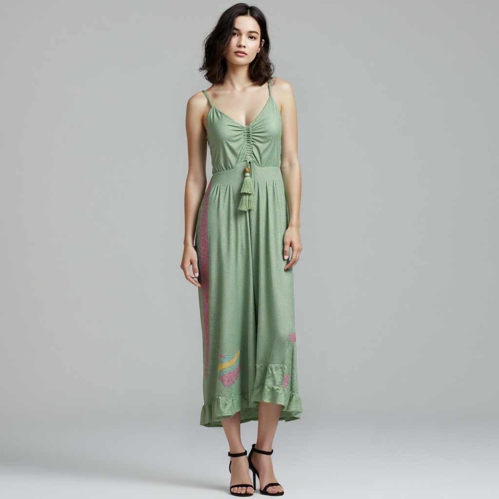 Vestido longo verde com alças finas