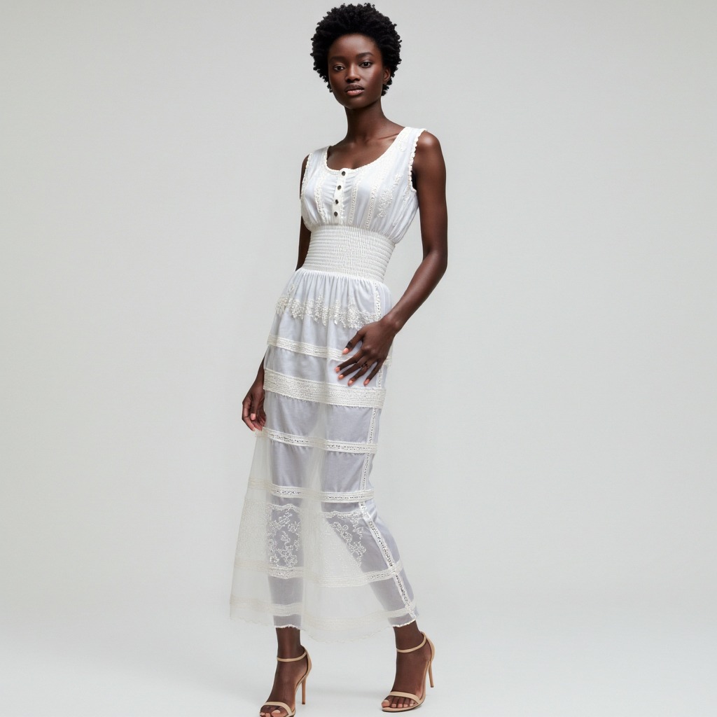 Vestido longo de renda branca