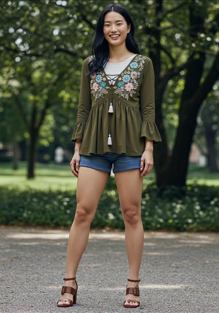 Blusa verde bordada boho