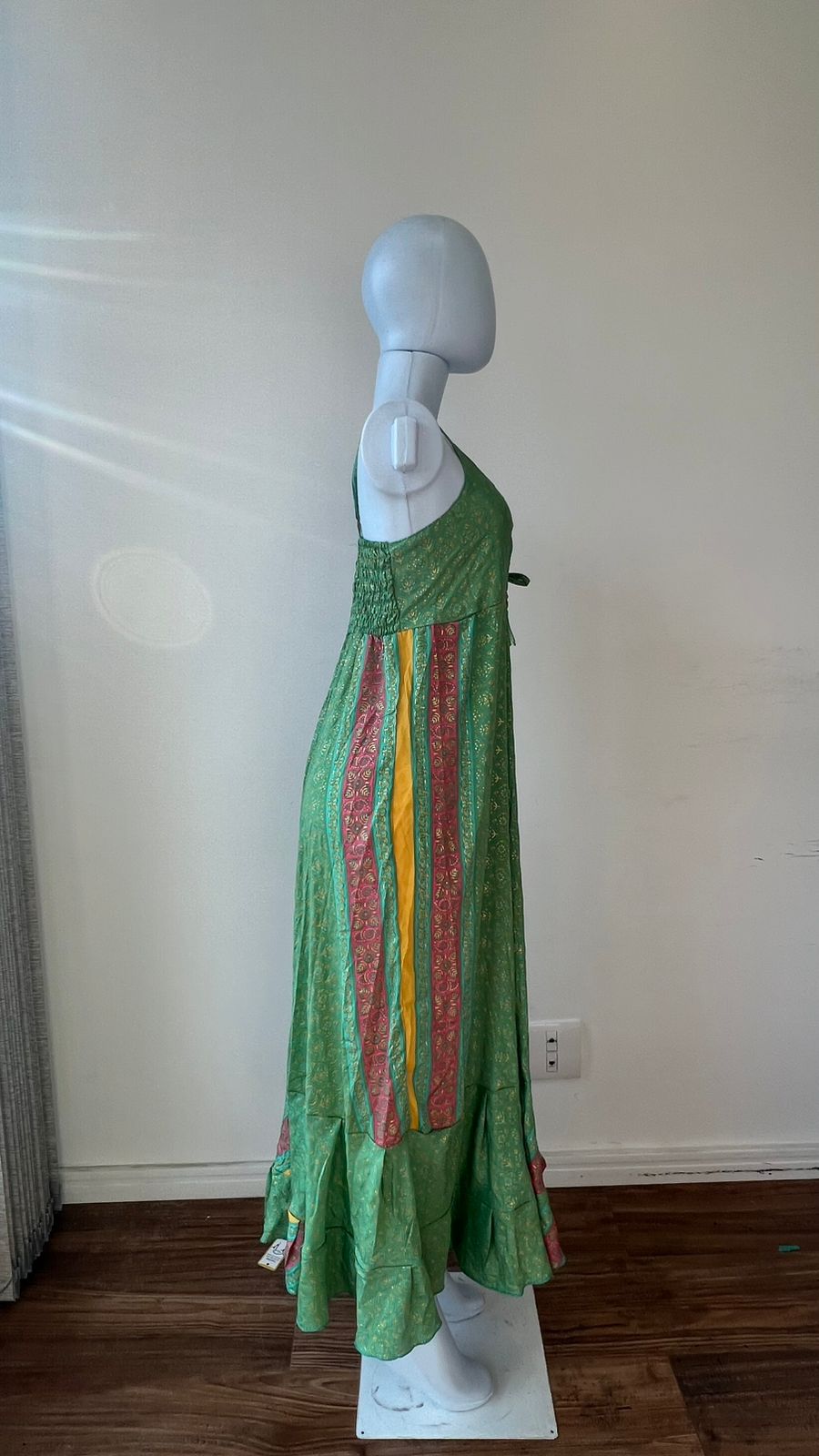 Vestido Indiano Midi Pavão Real Rosa Fúcsia