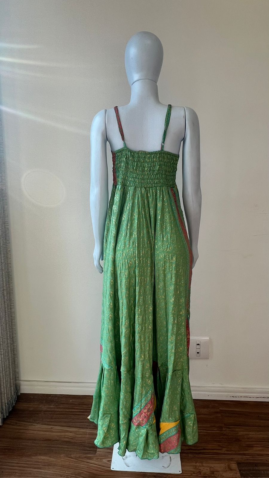 Vestido Indiano Midi Pavão Real Rosa Fúcsia