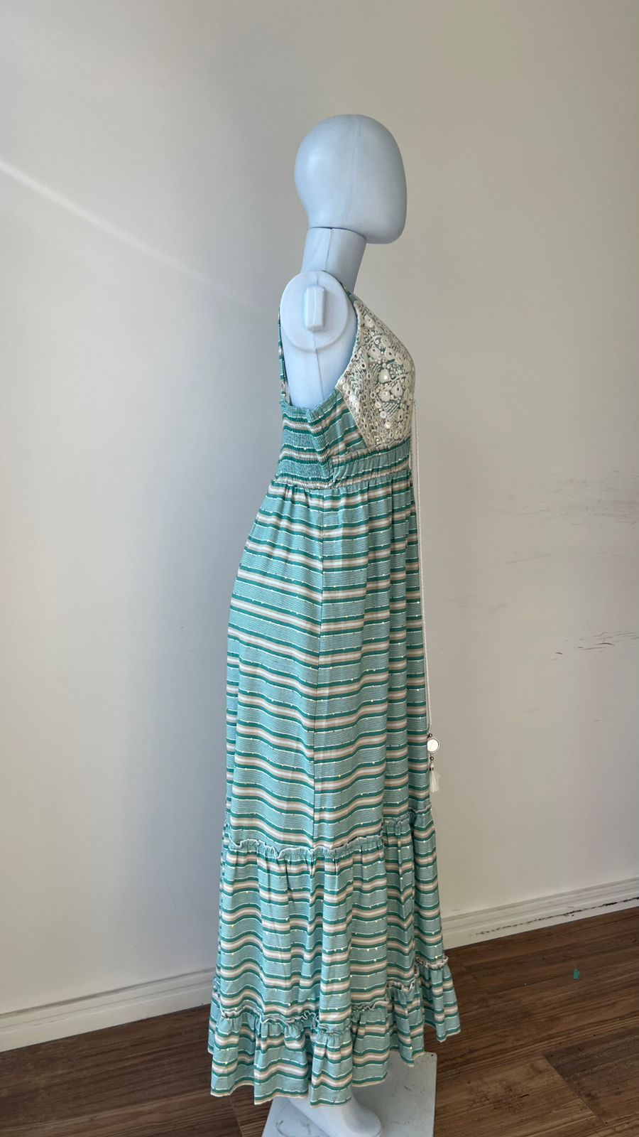 Vestido Longo Listrado Mint Crochet