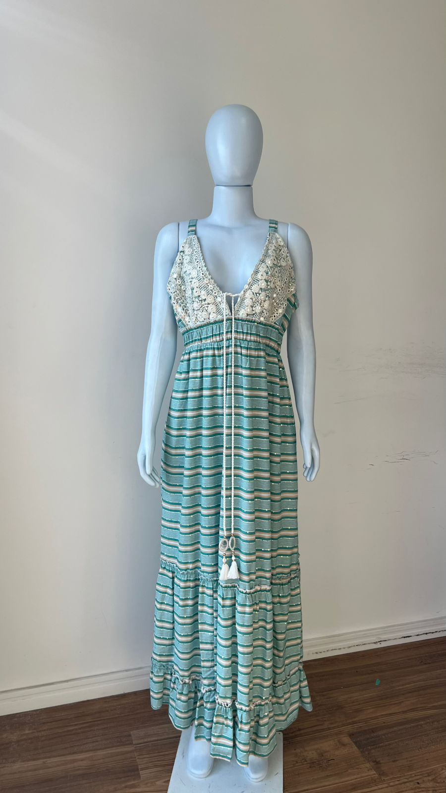 Vestido Longo Listrado Mint Crochet